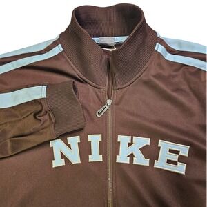 VTG Nike Track Jacket Mens M Brown Blue Stripe F5HON 177461 Full Zip Y2K